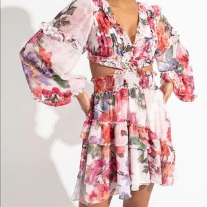 Patbo cut out long sleeve floral mini dress size 4